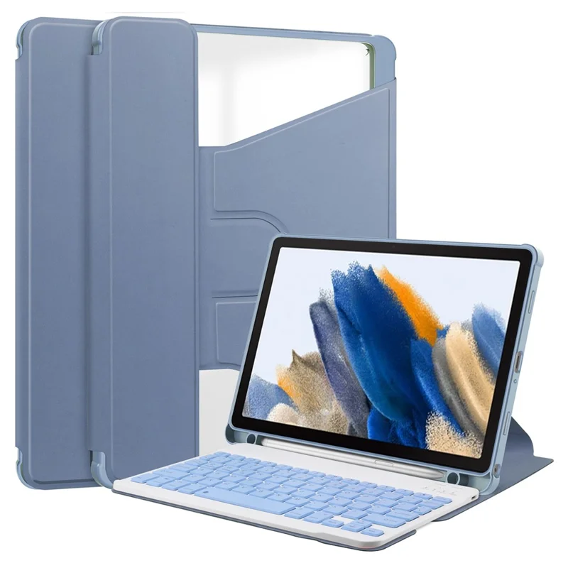 Tablet Case with Bluetooth-compatible Keyboard for Samsung Galaxy Tab A9+ Rotating Stand PU+Acrylic Cover - Purple