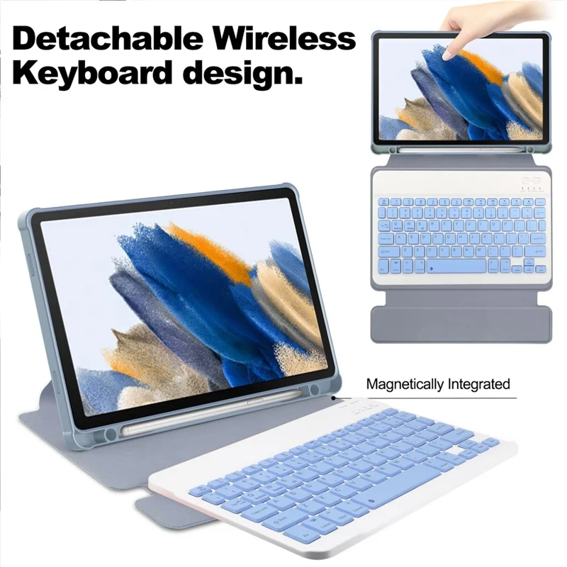 Tablet Case with Bluetooth-compatible Keyboard for Samsung Galaxy Tab A9+ Rotating Stand PU+Acrylic Cover - Purple