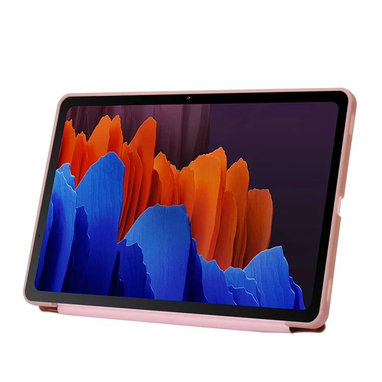 Para Samsung Galaxy Tab S9+ Tablet Case Silicone + PU Leather Flip Cover com Função de Acordar / Dormir Automática - Rose Gold