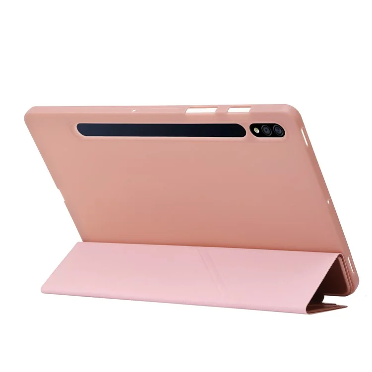 Para Samsung Galaxy Tab S9+ Tablet Case Silicone + PU Leather Flip Cover com Função de Acordar / Dormir Automática - Rose Gold