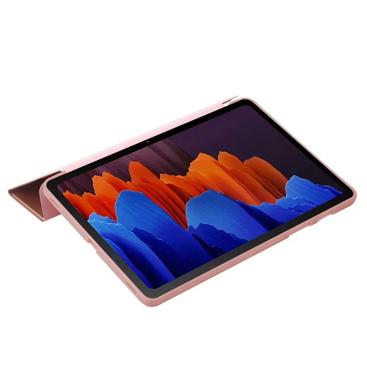 Para Samsung Galaxy Tab S9+ Tablet Case Silicone + PU Leather Flip Cover com Função de Acordar / Dormir Automática - Rose Gold