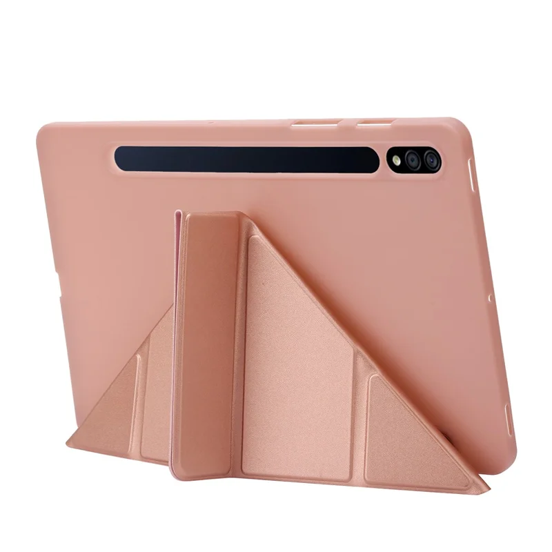 For Samsung Galaxy Tab S9+ Tablet Case Silicone + PU Leather Flip Cover with Auto Wake  /  Sleep Function - Gold