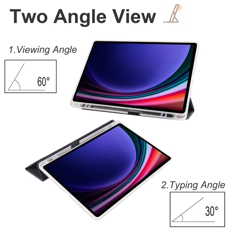 Para Samsung Galaxy Tab S9+ Capa de Tablet à Prova de Choque PU+Transparente TPU Capa Traseira com Slot para Caneta - Preto