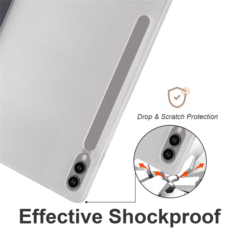 Para Samsung Galaxy Tab S9+ Capa de Tablet à Prova de Choque PU+Transparente TPU Capa Traseira com Slot para Caneta - Preto