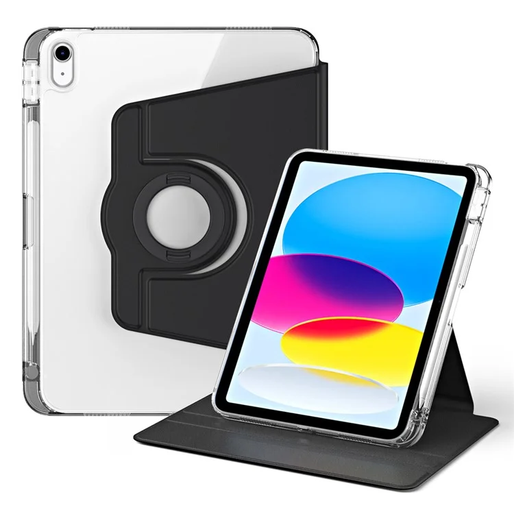 Para iPad 10.9 (2022) Funda de Protección de Cuero PU + Acrílico con Soporte Giratorio - Negro