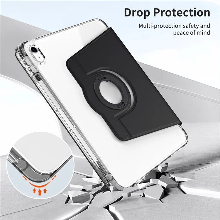 Para iPad 10.9 (2022) Funda de Protección de Cuero PU + Acrílico con Soporte Giratorio - Negro