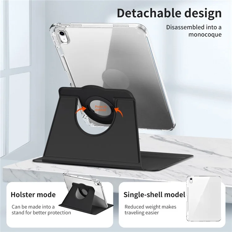 Para iPad 10.9 (2022) Funda de Protección de Cuero PU + Acrílico con Soporte Giratorio - Negro