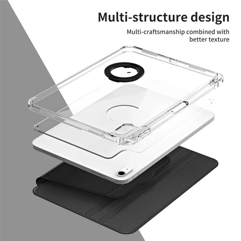 Para iPad 10.9 (2022) Funda de Protección de Cuero PU + Acrílico con Soporte Giratorio - Negro