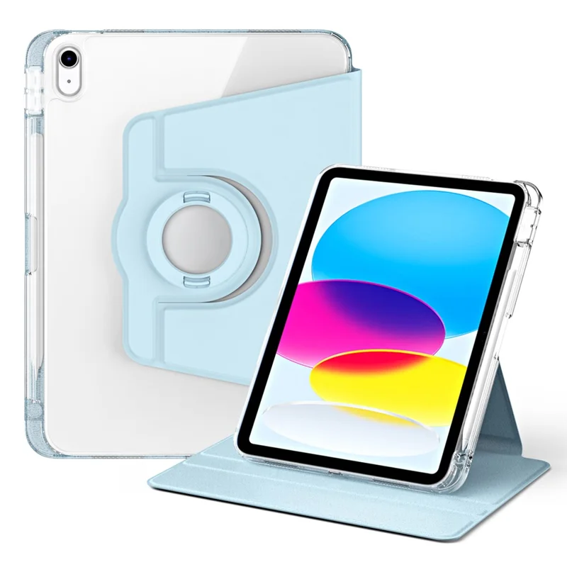 For iPad (2025) / 10.9 (2022) Protective Case PU Leather+Acrylic Rotary Kickstand Tablet Cover - Baby Blue