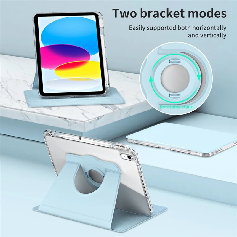 For iPad (2025) / 10.9 (2022) Protective Case PU Leather+Acrylic Rotary Kickstand Tablet Cover - Baby Blue