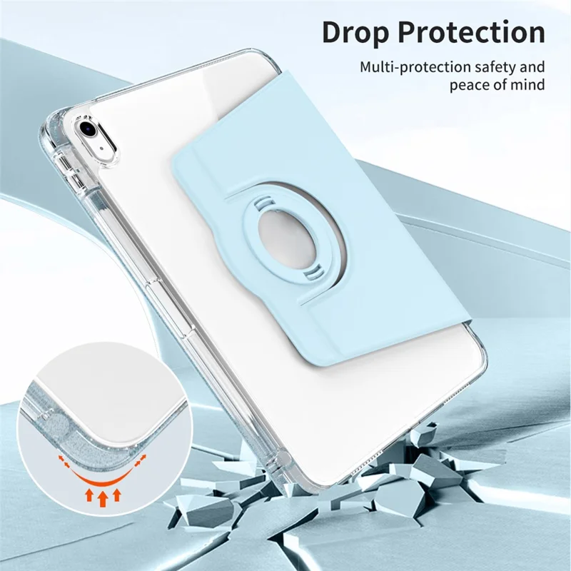 For iPad (2025) / 10.9 (2022) Protective Case PU Leather+Acrylic Rotary Kickstand Tablet Cover - Baby Blue