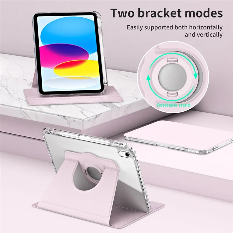 For iPad (2025) / 10.9 (2022) Protective Case PU Leather+Acrylic Rotary Kickstand Tablet Cover - Pink