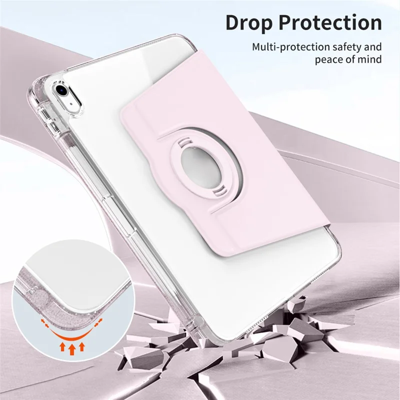 For iPad (2025) / 10.9 (2022) Protective Case PU Leather+Acrylic Rotary Kickstand Tablet Cover - Pink