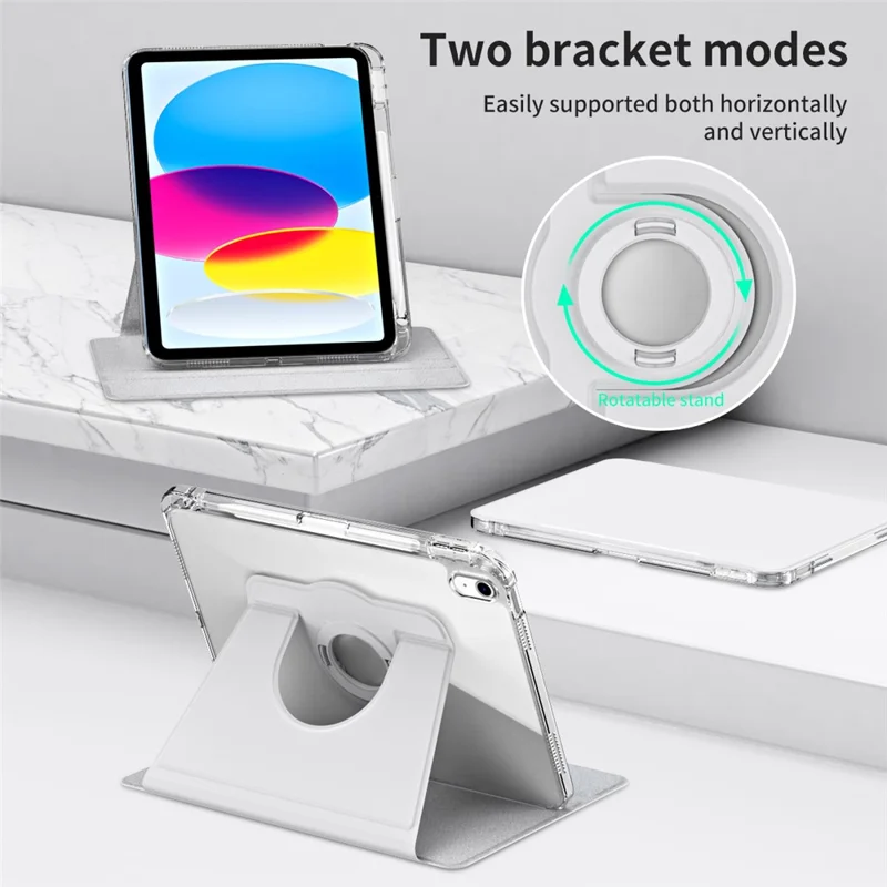 For iPad (2025) / 10.9 (2022) Protective Case PU Leather+Acrylic Rotary Kickstand Tablet Cover - Grey