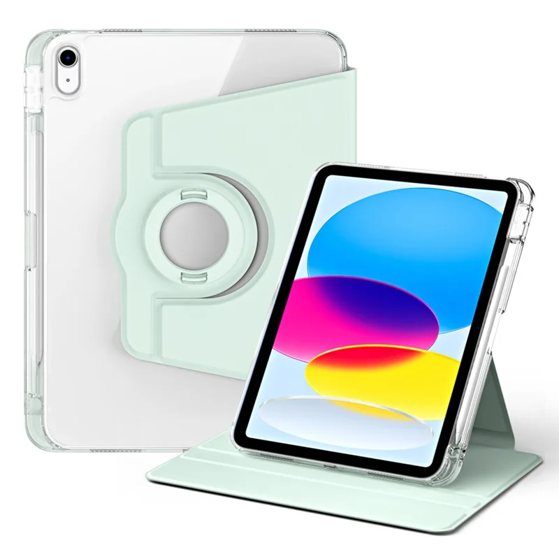 Защитный чехол из искусственной кожи PU + акрила с поворотной подставкой для iPad 10.9 (2022) - Светло-зеленый