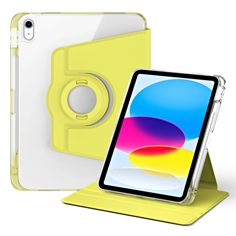 For iPad (2025) / 10.9 (2022) Protective Case PU Leather+Acrylic Rotary Kickstand Tablet Cover - Yellow