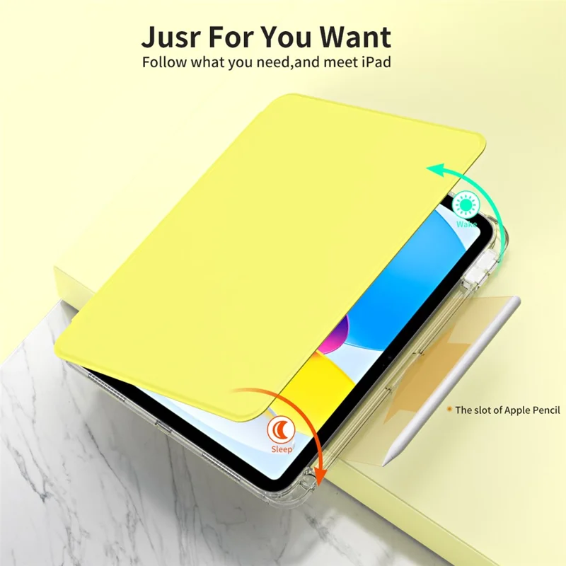 For iPad (2025) / 10.9 (2022) Protective Case PU Leather+Acrylic Rotary Kickstand Tablet Cover - Yellow