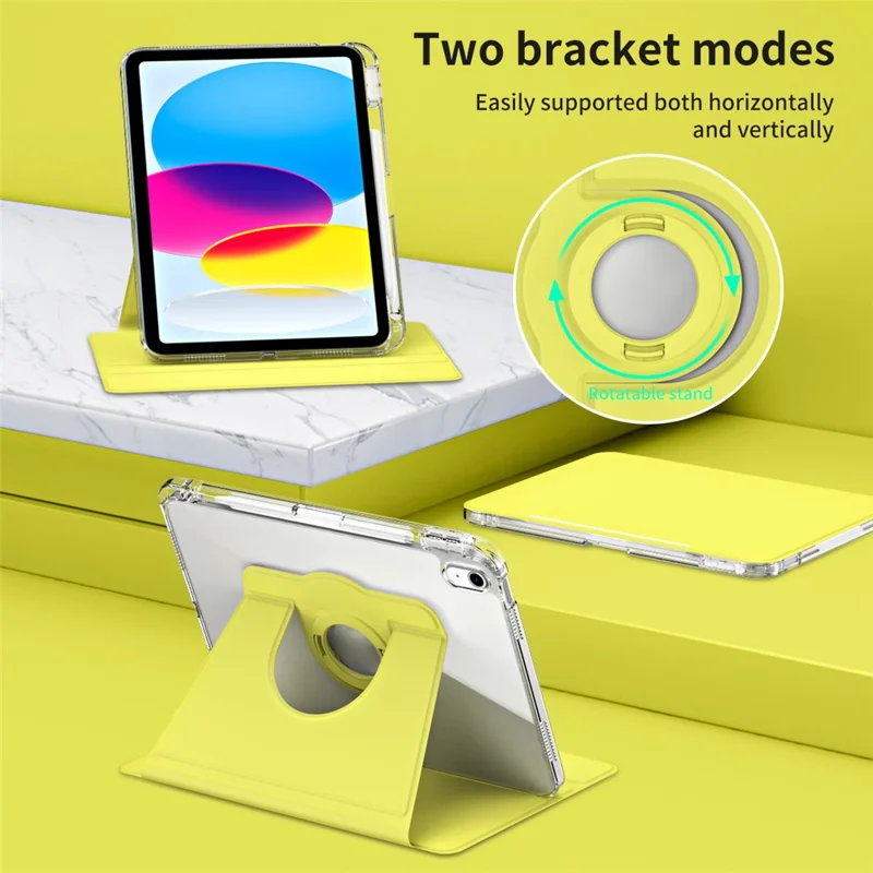 For iPad (2025) / 10.9 (2022) Protective Case PU Leather+Acrylic Rotary Kickstand Tablet Cover - Yellow