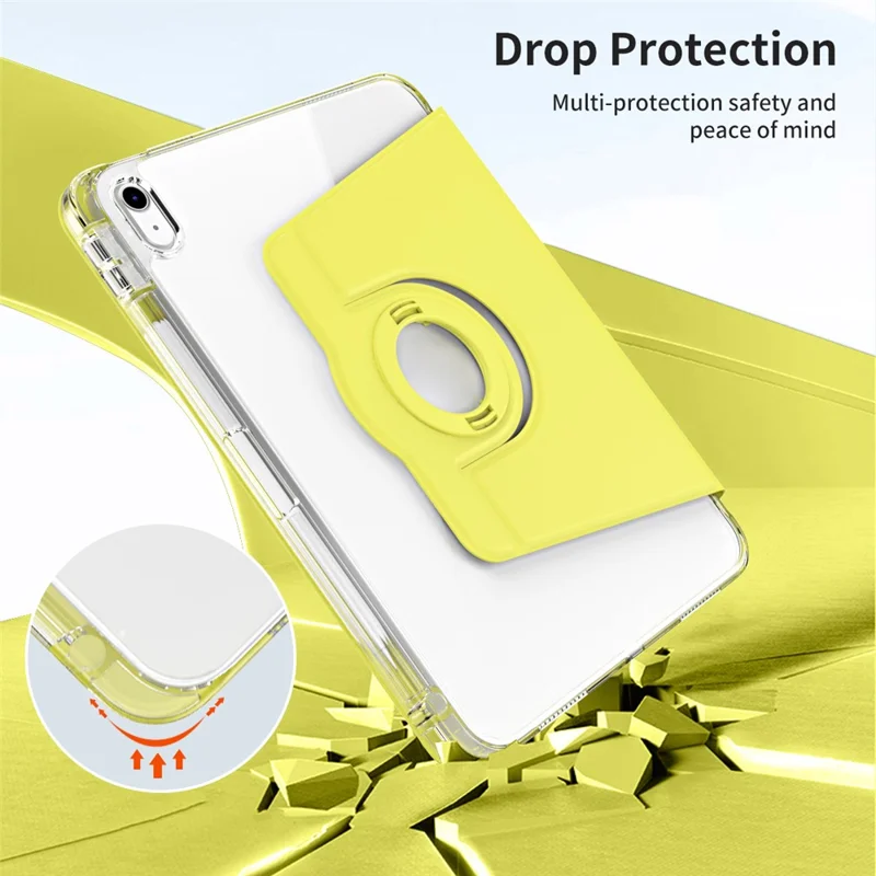 For iPad (2025) / 10.9 (2022) Protective Case PU Leather+Acrylic Rotary Kickstand Tablet Cover - Yellow