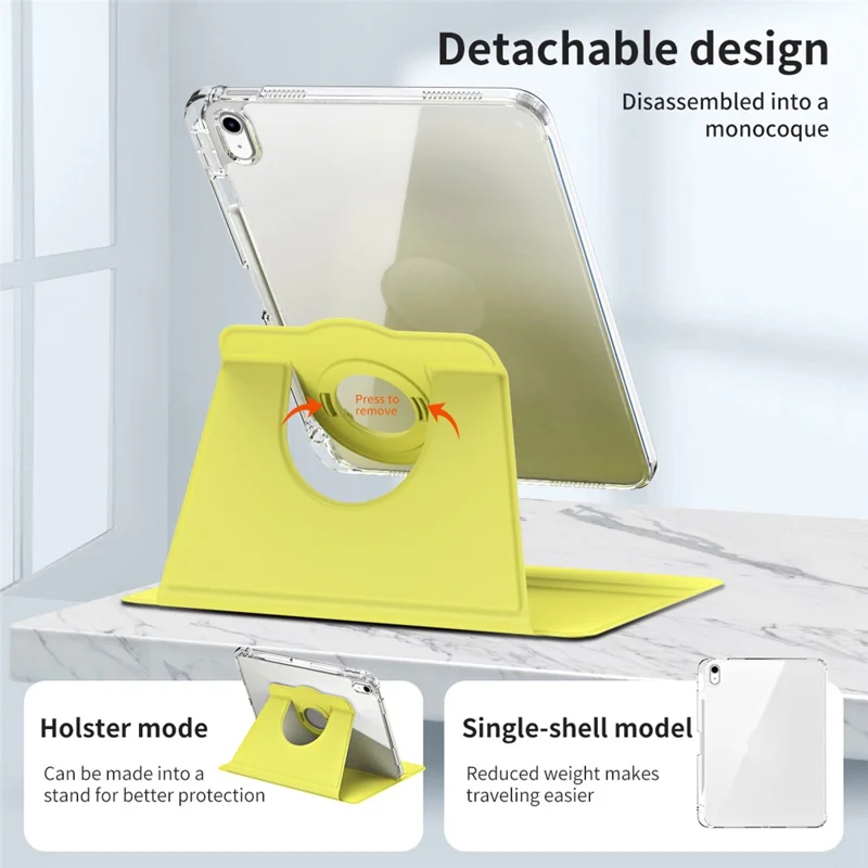 For iPad (2025) / 10.9 (2022) Protective Case PU Leather+Acrylic Rotary Kickstand Tablet Cover - Yellow