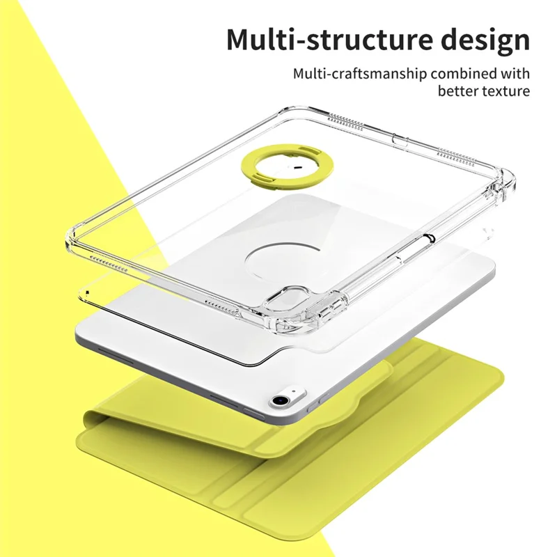 For iPad (2025) / 10.9 (2022) Protective Case PU Leather+Acrylic Rotary Kickstand Tablet Cover - Yellow