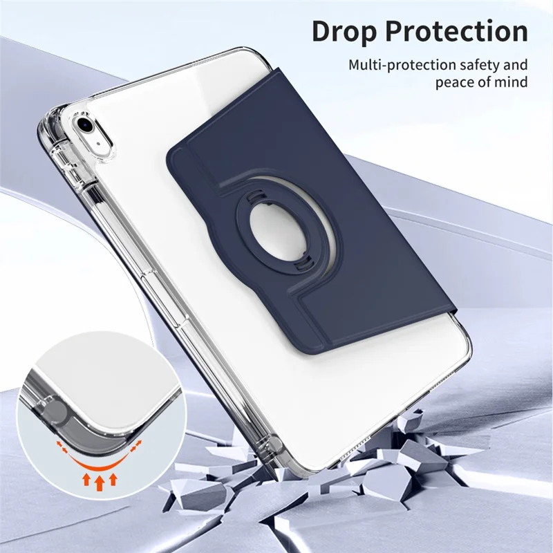 For iPad (2025) / 10.9 (2022) Protective Case PU Leather+Acrylic Rotary Kickstand Tablet Cover - Dark Blue