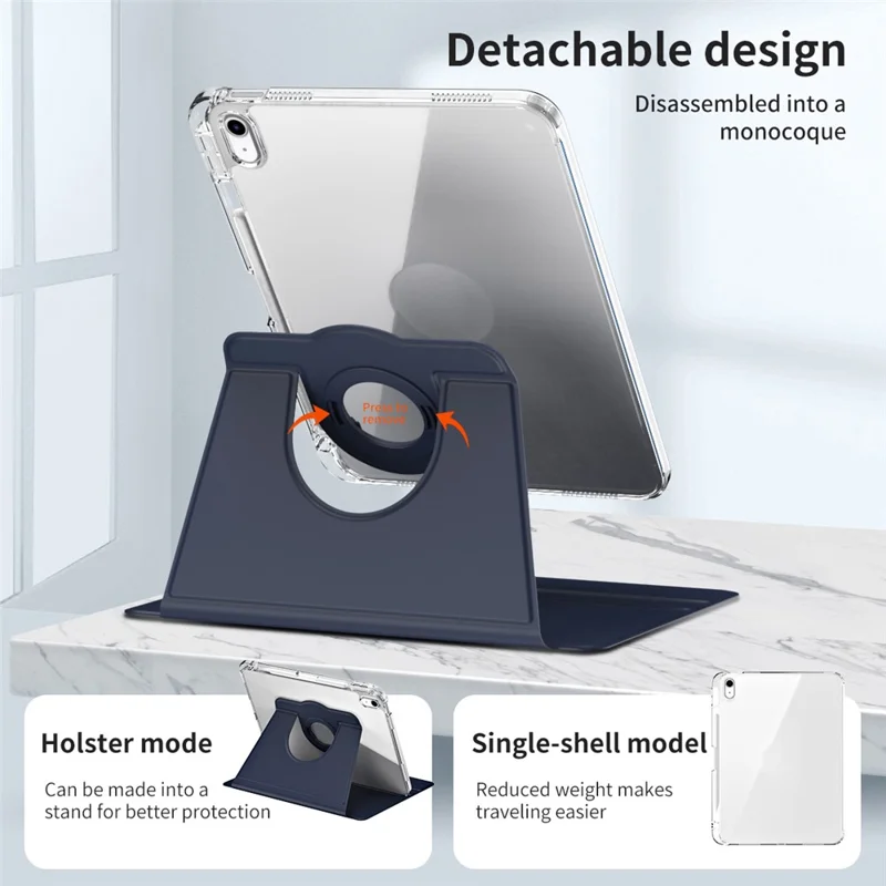 For iPad (2025) / 10.9 (2022) Protective Case PU Leather+Acrylic Rotary Kickstand Tablet Cover - Dark Blue
