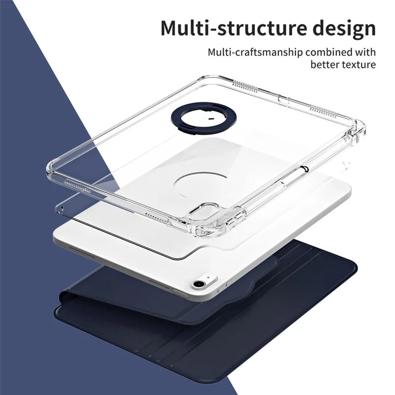 For iPad (2025) / 10.9 (2022) Protective Case PU Leather+Acrylic Rotary Kickstand Tablet Cover - Dark Blue