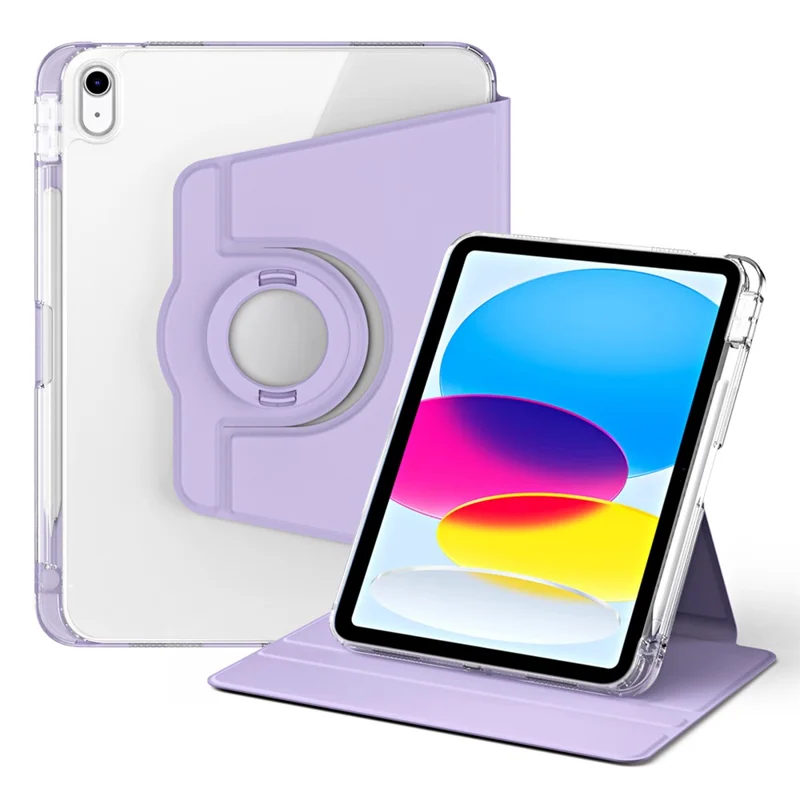 Funda protectora para iPad 10.9 (2022) de piel sintética + acrílico con soporte giratorio - Púrpura