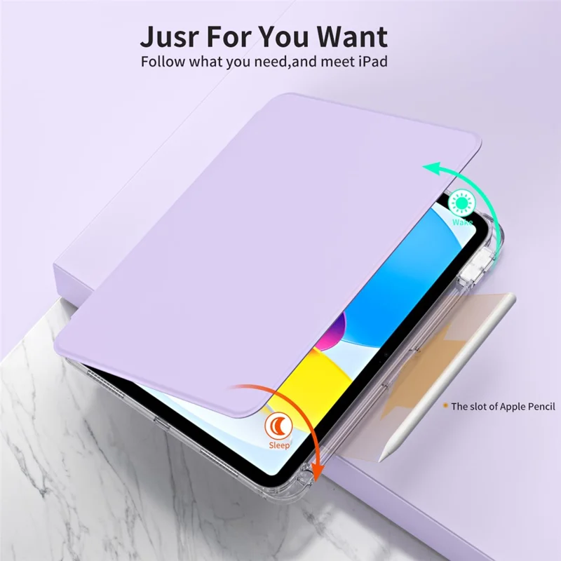 Funda protectora para iPad 10.9 (2022) de piel sintética + acrílico con soporte giratorio - Púrpura