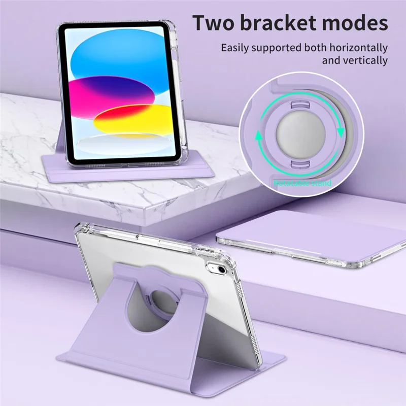 Funda protectora para iPad 10.9 (2022) de piel sintética + acrílico con soporte giratorio - Púrpura