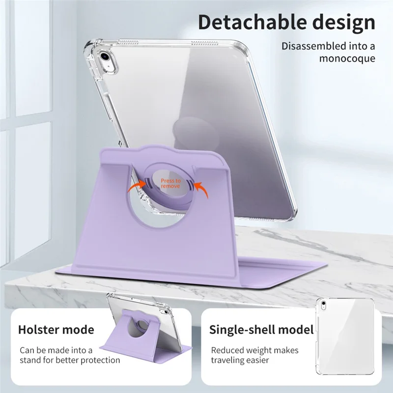 Funda protectora para iPad 10.9 (2022) de piel sintética + acrílico con soporte giratorio - Púrpura