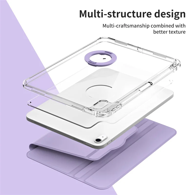 Funda protectora para iPad 10.9 (2022) de piel sintética + acrílico con soporte giratorio - Púrpura