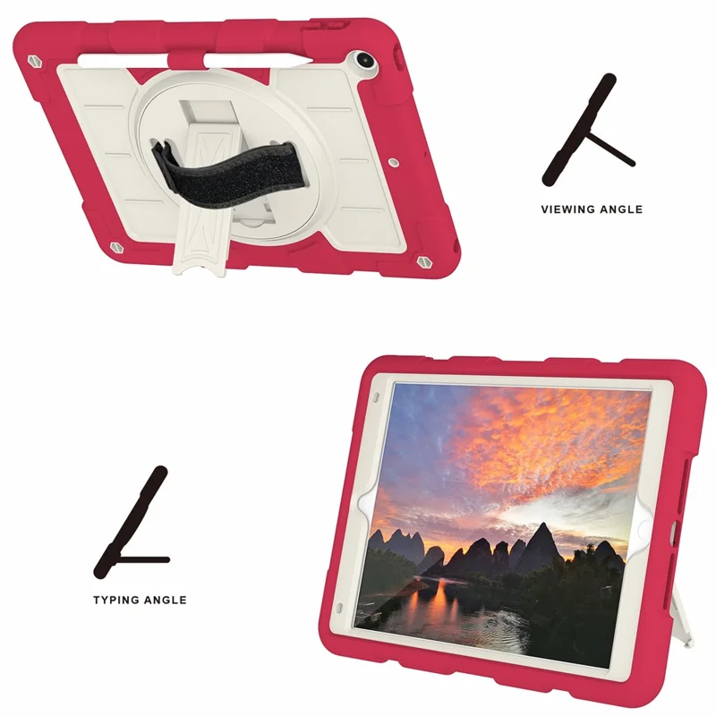 For iPad 10.2 (2021) / (2019) / (2020) TPU+PC Tablet Case Rotating Shockproof Kickstand Cover with Strap - Red
