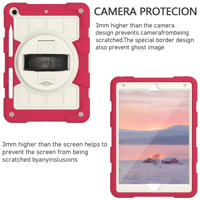 For iPad 10.2 (2021) / (2019) / (2020) TPU+PC Tablet Case Rotating Shockproof Kickstand Cover with Strap - Red