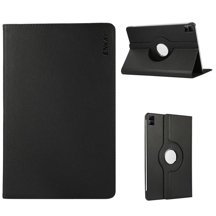 ENKAY HAT PRINCE Para Xiaomi Redmi Pad SE Funda de Cubierta de Rotación con Soporte Sueño / Despertar Automático Funda de Tableta de Piel PU+PC - Negro