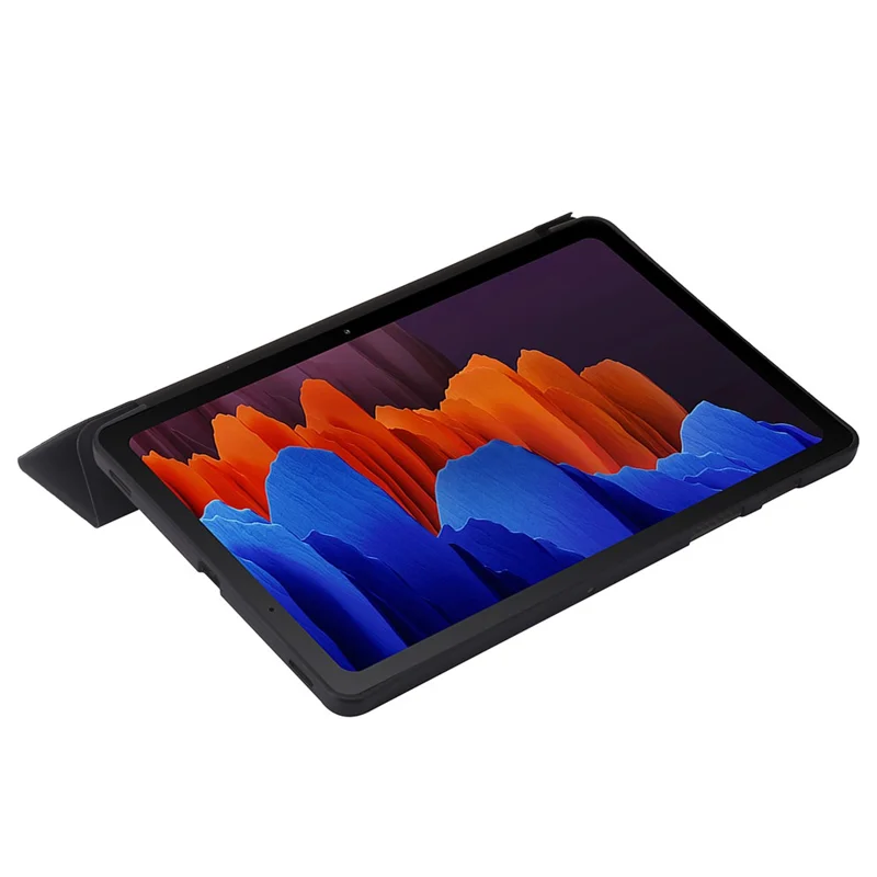 For Samsung Galaxy Tab S9 Case Anti-Scratch PU+ Silicone Tri-fold Stand Tablet Cover - Black