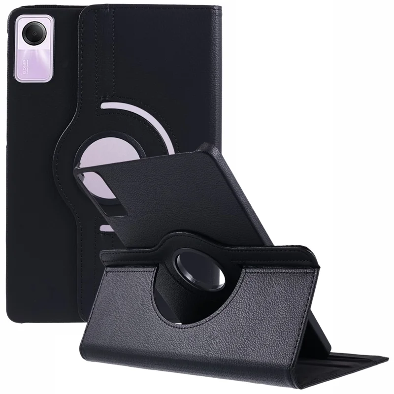 For Xiaomi Redmi Pad SE Case Litchi Texture PU Leather Protective Tablet Cover with Elastic Band - Black