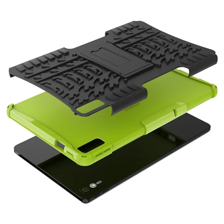 Para a Lenovo Tab M10 5G Case Padrão de Pneu PC+TPU com Suporte para Tablet - Verde