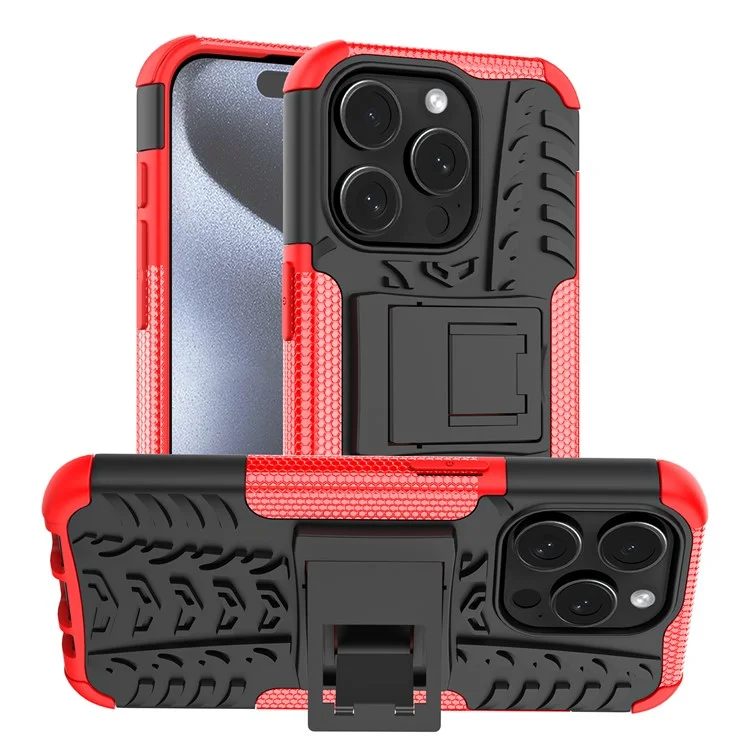 For iPhone 15 Pro Max Case Kickstand PC+TPU Anti-slip Phone Cover - Red