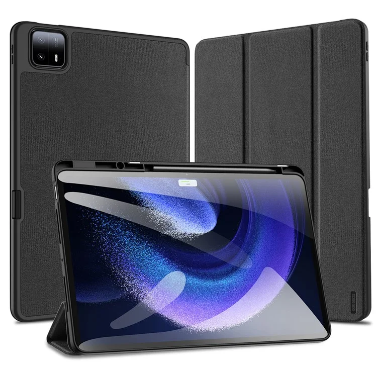 DUX DUCIS Domo Series для Xiaomi Pad 6 Max 14 Кожаный деловой чехол-обложка с трехслойной подставкой для планшета - черный