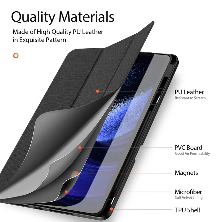 DUX DUCIS Domo Series для Xiaomi Pad 6 Max 14 Кожаный деловой чехол-обложка с трехслойной подставкой для планшета - черный