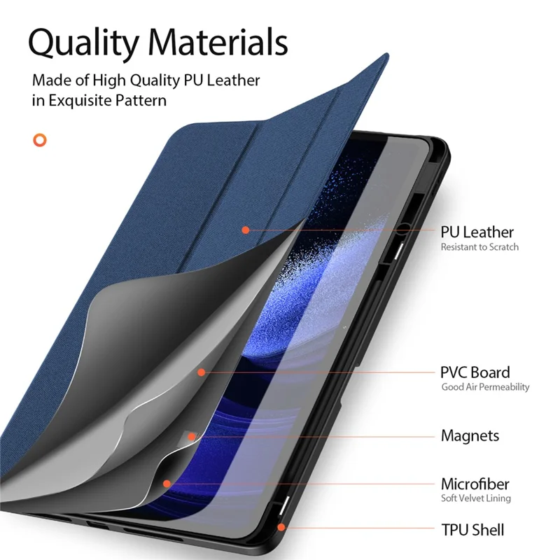 DUX DUCIS Domo Series for Xiaomi Pad 6 Max 14 Leather Business Cover Tri-fold Stand Smart Tablet Case - Blue