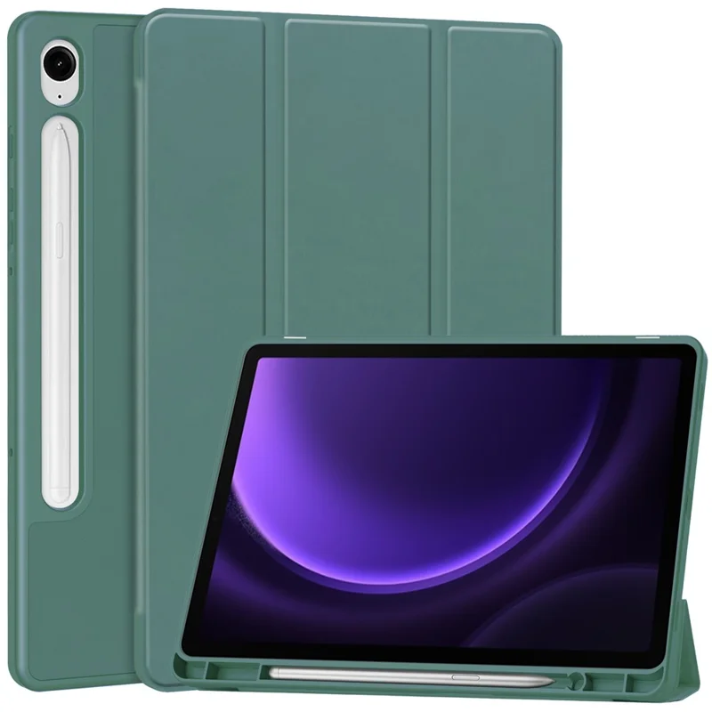 Per Samsung Galaxy Tab S9 FE Custodia in Pelle Tri-fold Stand Pen Slot Custodia per Tablet - Verdastro