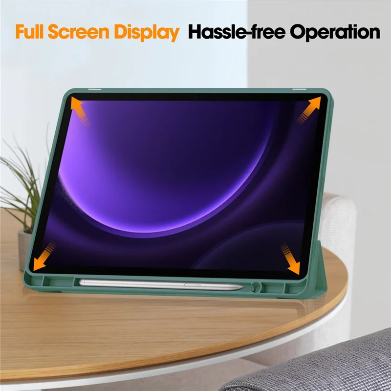 Per Samsung Galaxy Tab S9 FE Custodia in Pelle Tri-fold Stand Pen Slot Custodia per Tablet - Verdastro