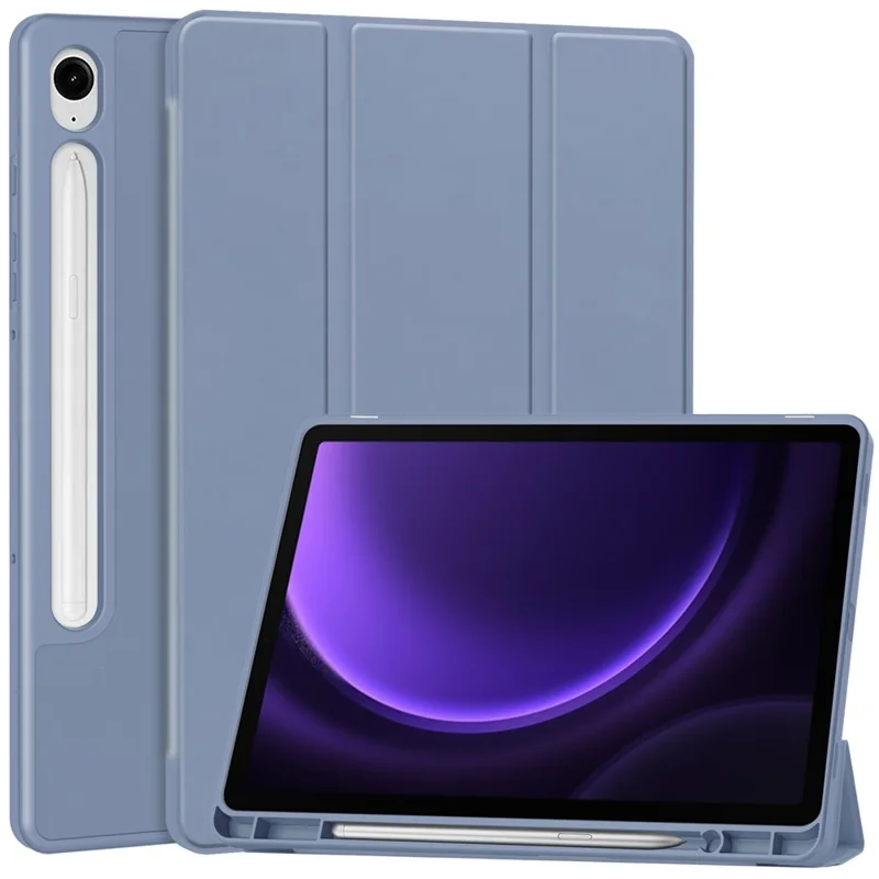 For Samsung Galaxy Tab S10 FE / S9 FE Leather Case Tri-Fold Stand Pen Slot Tablet Cover - Purple