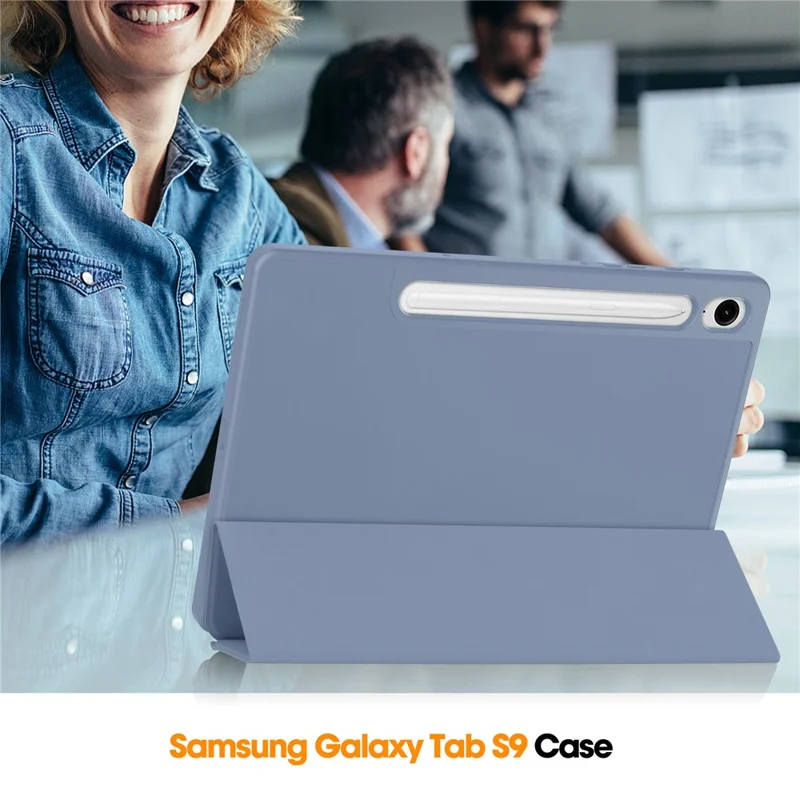 For Samsung Galaxy Tab S10 FE / S9 FE Leather Case Tri-Fold Stand Pen Slot Tablet Cover - Purple