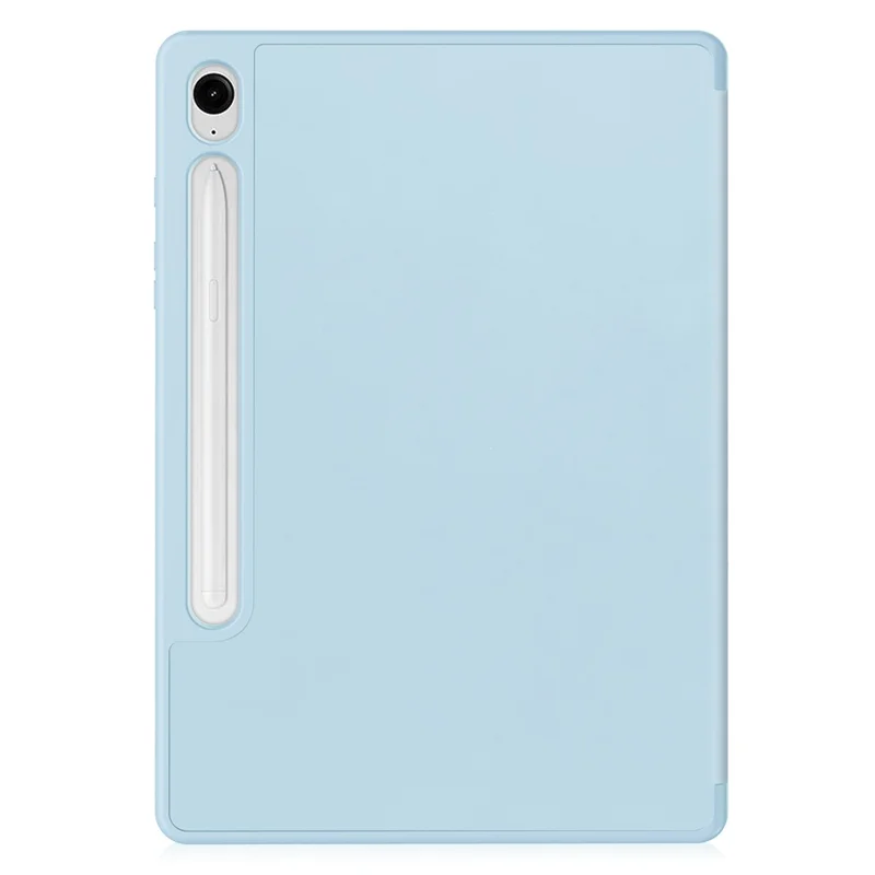 Ledertasche für Samsung Galaxy Tab S10 FE / S9 FE, Dreifach-Klappständer mit Stifteschlitz, Tablet-Hülle – Himmelblau