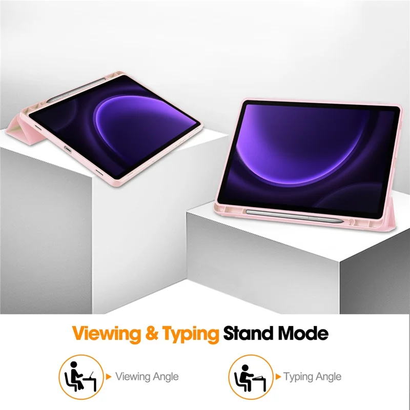 For Samsung Galaxy Tab S10 FE / S9 FE Leather Case Tri-Fold Stand Pen Slot Tablet Cover - Pink