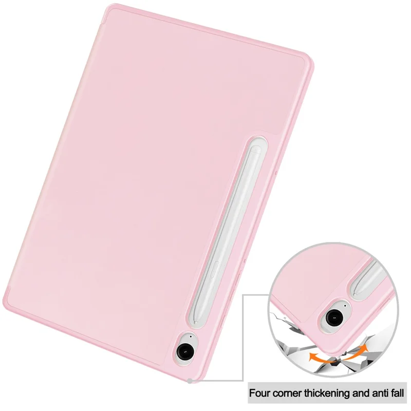For Samsung Galaxy Tab S10 FE / S9 FE Leather Case Tri-Fold Stand Pen Slot Tablet Cover - Pink